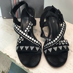 Vigotti Black Sueded Wedges w/ Studs